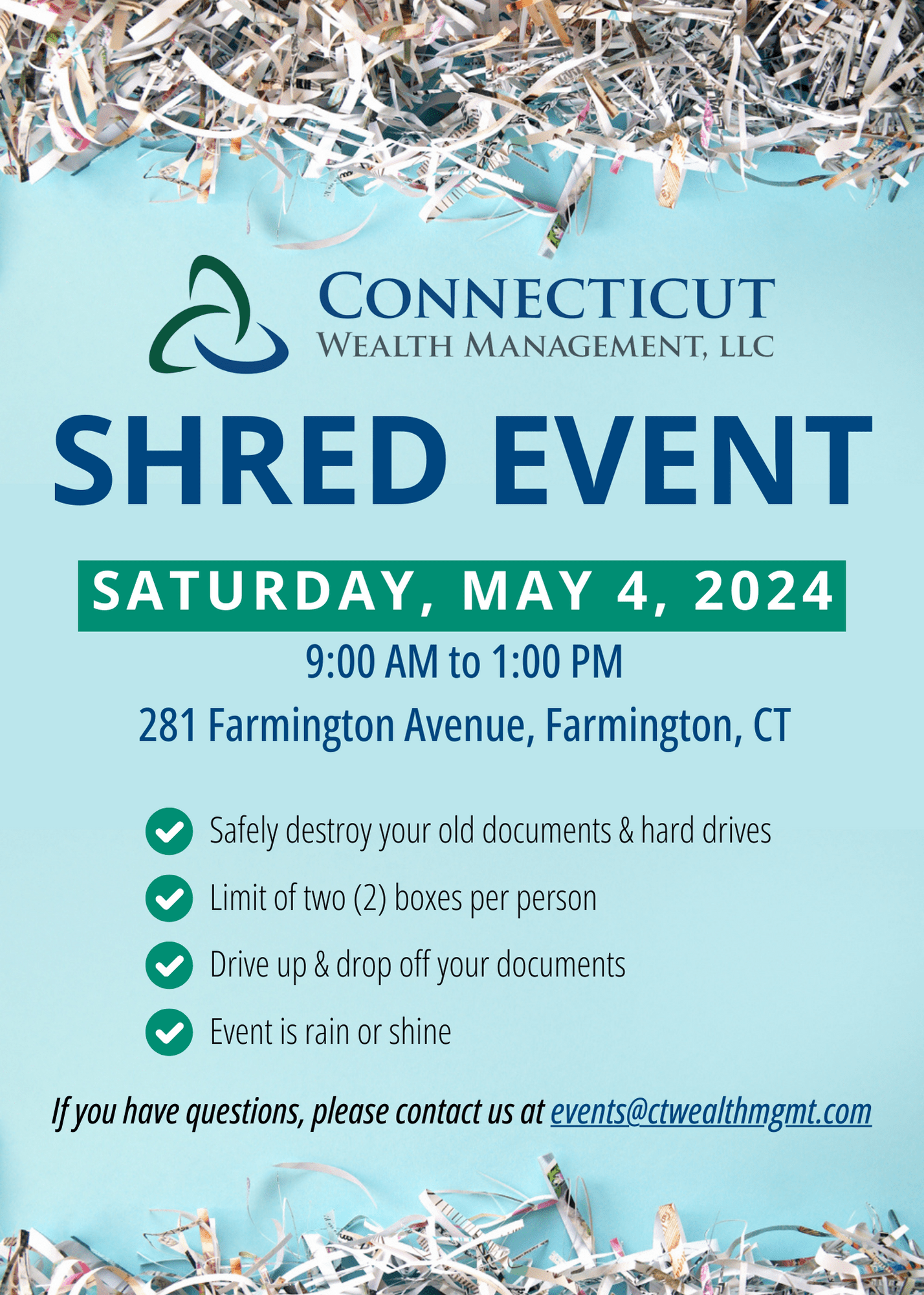 2024 Spring Shred Event Connecticut Wealth Management, LLC